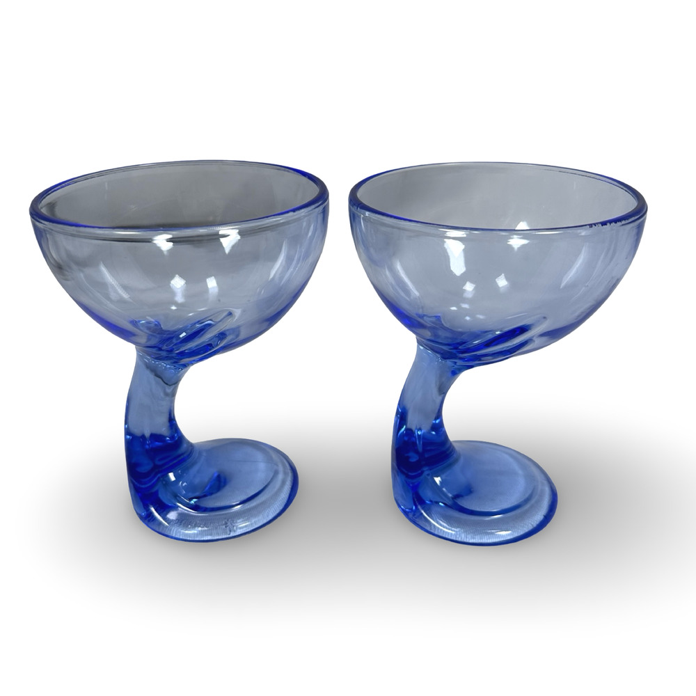 Bormioli Rocco Jerba Dessert Glasses 5.5" Tall Cobalt Blue Signed Italy Lot of 2